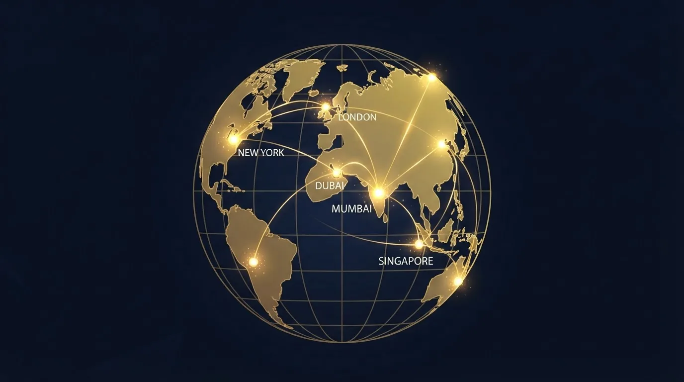 International business setup and global expansion — India, UAE, Singapore, UK, USA company registration illustration